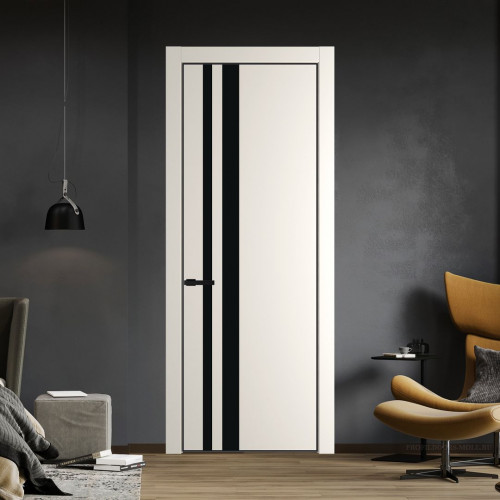 Межкомнатная дверь ProfilDoors 20 PE с вставкой из стекла монохром черный Перламутр белый с алюминиевой кромкой Черный