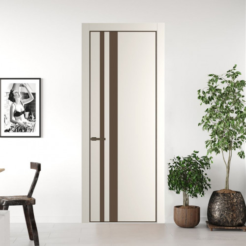 Межкомнатная дверь ProfilDoors 20 PE с вставкой из стекла монохром гляссе Перламутр белый с алюминиевой кромкой Деорэ