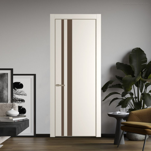 Межкомнатная дверь ProfilDoors 20 PE с вставкой из стекла монохром гляссе Перламутр белый с алюминиевой кромкой Никель