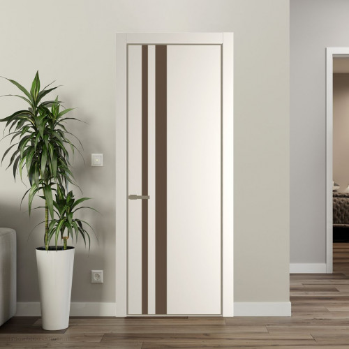 Межкомнатная дверь ProfilDoors 20 PE с вставкой из стекла монохром гляссе Перламутр белый с алюминиевой кромкой Шампань