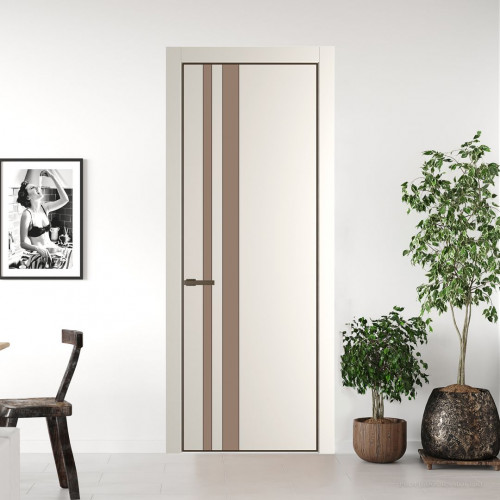 Межкомнатная дверь ProfilDoors 20 PE с вставкой из стекла монохром капучино Перламутр белый с алюминиевой кромкой Деорэ