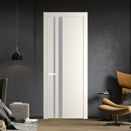 Межкомнатная дверь ProfilDoors 20 PE с вставкой из стекла монохром серый Перламутр белый с алюминиевой кромкой Вайт
