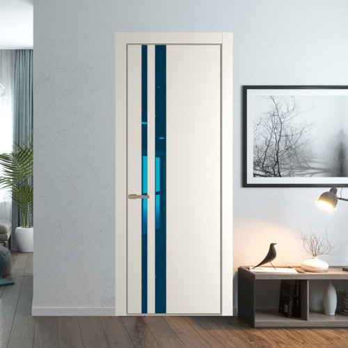 Межкомнатная дверь ProfilDoors 20 PE с вставкой из стекла зеркало blue Перламутр белый с алюминиевой кромкой Никель