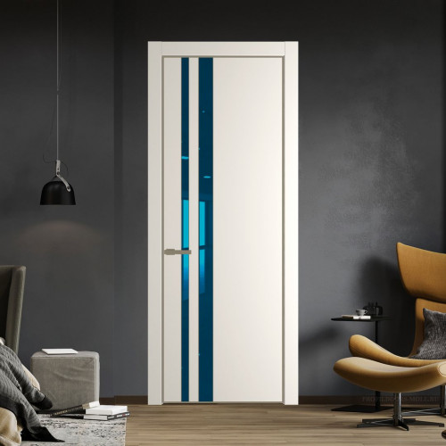 Межкомнатная дверь ProfilDoors 20 PE с вставкой из стекла зеркало blue Перламутр белый с алюминиевой кромкой Шампань