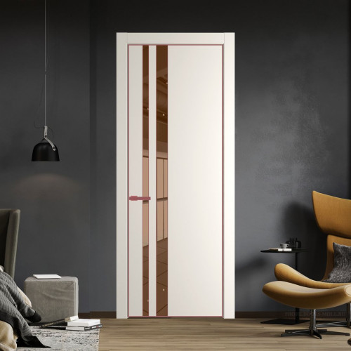 Межкомнатная дверь ProfilDoors 20 PE с вставкой из стекла зеркало bronze Перламутр белый с алюминиевой кромкой Красный антрацит