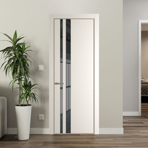 Межкомнатная дверь ProfilDoors 20 PE с вставкой из стекла зеркало grey Перламутр белый с алюминиевой кромкой Шампань