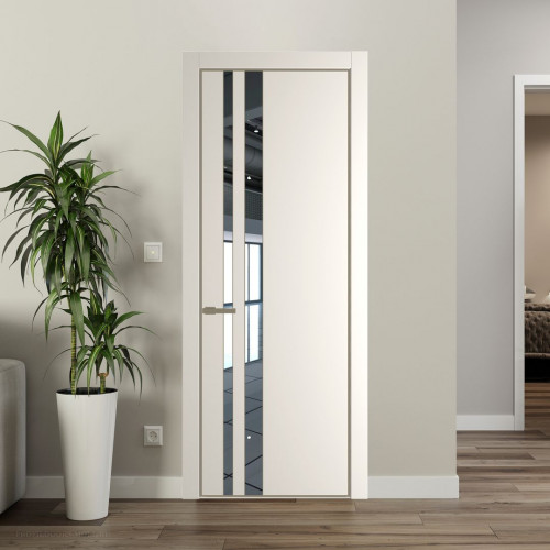 Межкомнатная дверь ProfilDoors 20 PE с вставкой из стекла зеркало Перламутр белый с алюминиевой кромкой Шампань