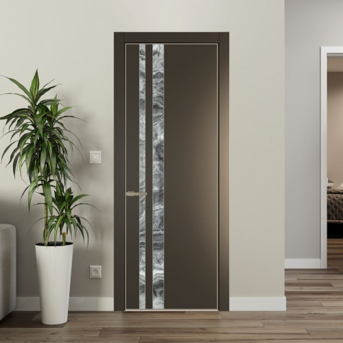 Межкомнатная дверь ProfilDoors 20 PE с вставкой из стекла атриум серебро Перламутр бронза с алюминиевой кромкой Никель
