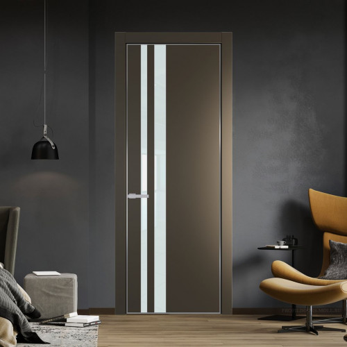 Межкомнатная дверь ProfilDoors 20 PE с вставкой из стекла белый лак Перламутр бронза с алюминиевой кромкой Серебро