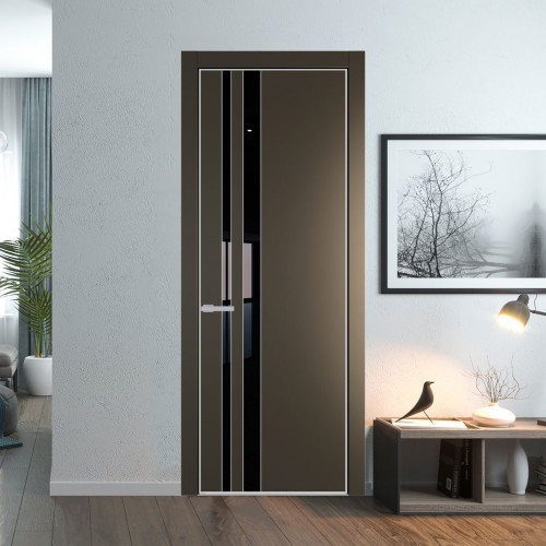 Межкомнатная дверь ProfilDoors 20 PE с вставкой из стекла черный лак Перламутр бронза с алюминиевой кромкой Матовая