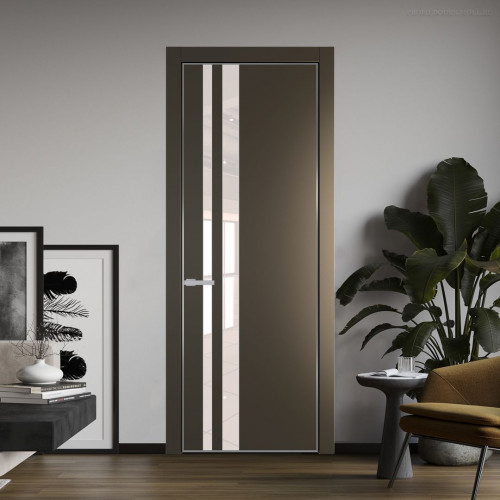 Межкомнатная дверь ProfilDoors 20 PE с вставкой из стекла перламутровый лак Перламутр бронза с алюминиевой кромкой Серебро