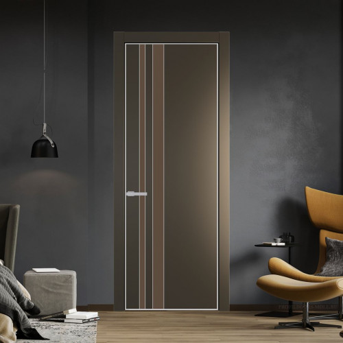 Межкомнатная дверь ProfilDoors 20 PE с вставкой из стекла монохром гляссе Перламутр бронза с алюминиевой кромкой Матовая
