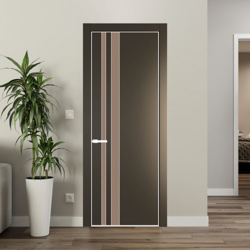 Межкомнатная дверь ProfilDoors 20 PE с вставкой из стекла монохром капучино Перламутр бронза с алюминиевой кромкой Вайт