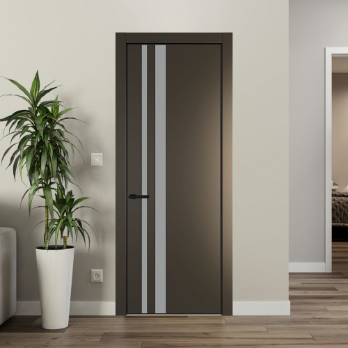 Межкомнатная дверь ProfilDoors 20 PE с вставкой из стекла монохром серый Перламутр бронза с алюминиевой кромкой Черный
