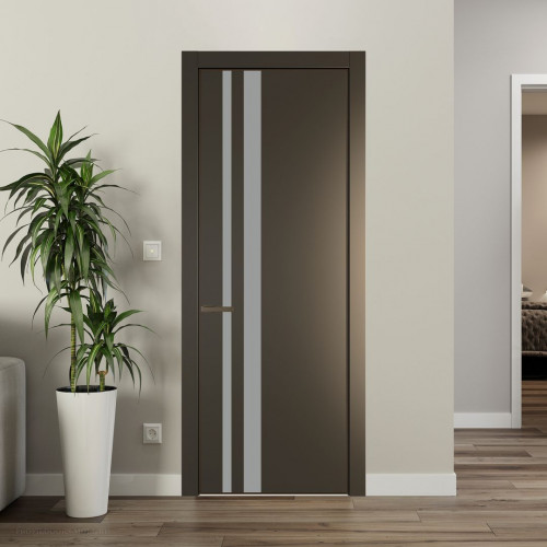 Межкомнатная дверь ProfilDoors 20 PE с вставкой из стекла монохром серый Перламутр бронза с алюминиевой кромкой Деорэ