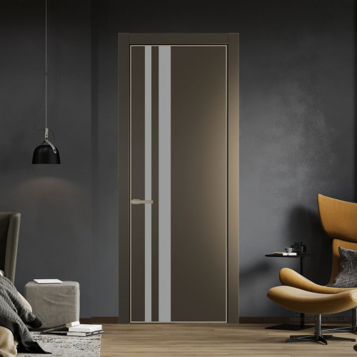 Межкомнатная дверь ProfilDoors 20 PE с вставкой из стекла монохром серый Перламутр бронза с алюминиевой кромкой Никель