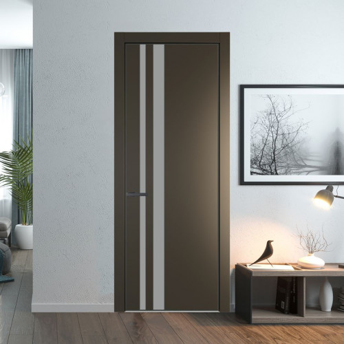 Межкомнатная дверь ProfilDoors 20 PE с вставкой из стекла монохром серый Перламутр бронза с алюминиевой кромкой Серая Ночь