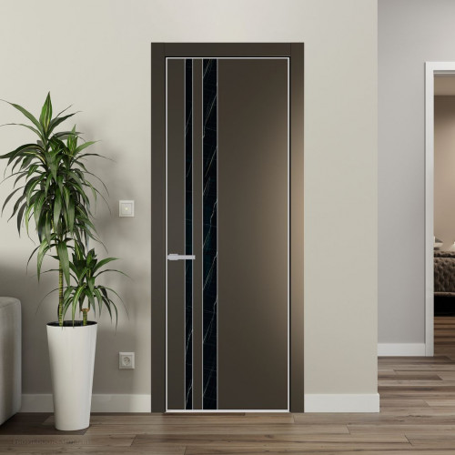 Межкомнатная дверь ProfilDoors 20 PE с вставкой из стекла неро мрамор Перламутр бронза с алюминиевой кромкой Матовая