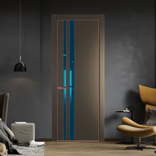 Межкомнатная дверь ProfilDoors 20 PE с вставкой из стекла зеркало blue Перламутр бронза с алюминиевой кромкой Красный антрацит