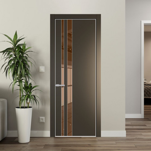 Межкомнатная дверь ProfilDoors 20 PE с вставкой из стекла зеркало bronze Перламутр бронза с алюминиевой кромкой Матовая