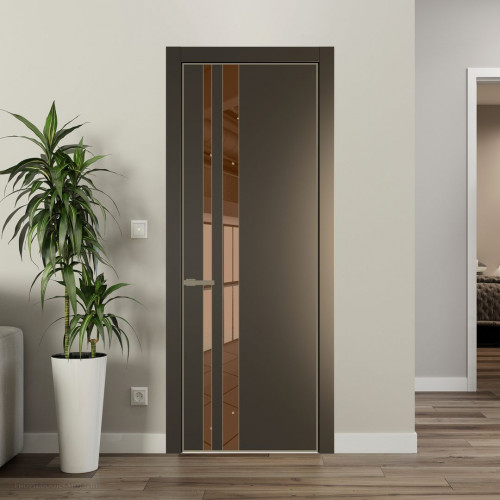 Межкомнатная дверь ProfilDoors 20 PE с вставкой из стекла зеркало bronze Перламутр бронза с алюминиевой кромкой Шампань