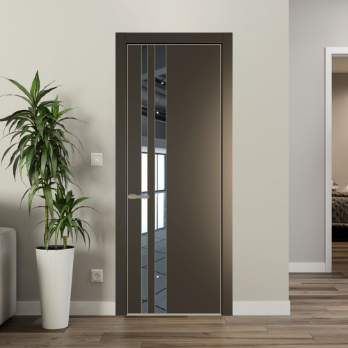 Межкомнатная дверь ProfilDoors 20 PE с вставкой из стекла зеркало Перламутр бронза с алюминиевой кромкой Никель