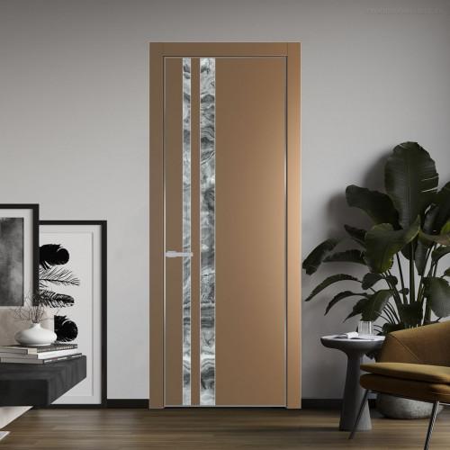 Межкомнатная дверь ProfilDoors 20 PE с вставкой из стекла атриум серебро Перламутр золото с алюминиевой кромкой Серебро