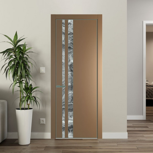 Межкомнатная дверь ProfilDoors 20 PE с вставкой из стекла атриум серебро Перламутр золото с алюминиевой кромкой Зеленый воск