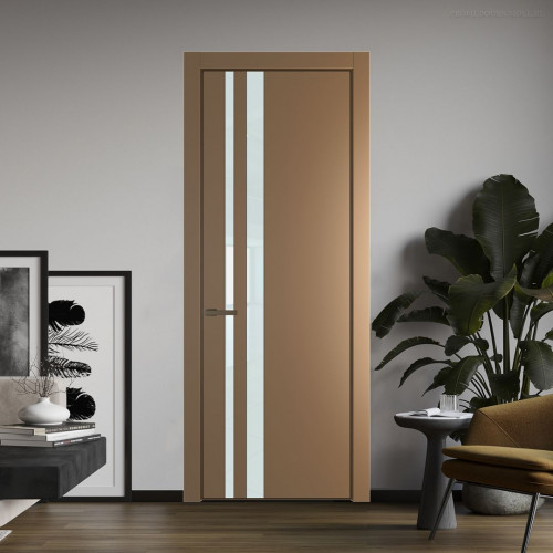 Межкомнатная дверь ProfilDoors 20 PE с вставкой из стекла белый лак Перламутр золото с алюминиевой кромкой Деорэ