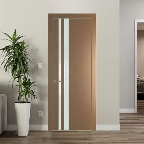 Межкомнатная дверь ProfilDoors 20 PE с вставкой из стекла белый лак Перламутр золото с алюминиевой кромкой Шампань