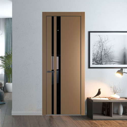 Межкомнатная дверь ProfilDoors 20 PE с вставкой из стекла черный лак Перламутр золото с алюминиевой кромкой Серая Ночь