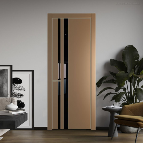 Межкомнатная дверь ProfilDoors 20 PE с вставкой из стекла черный лак Перламутр золото с алюминиевой кромкой Шампань