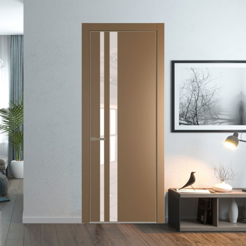 Межкомнатная дверь ProfilDoors 20 PE с вставкой из стекла перламутровый лак Перламутр золото с алюминиевой кромкой Шампань