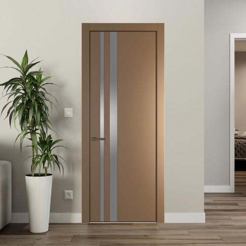 Межкомнатная дверь ProfilDoors 20 PE с вставкой из стекла серебро матлак Перламутр золото с алюминиевой кромкой Деорэ