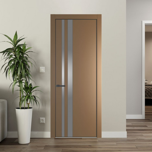 Межкомнатная дверь ProfilDoors 20 PE с вставкой из стекла серебро матлак Перламутр золото с алюминиевой кромкой Серая Ночь