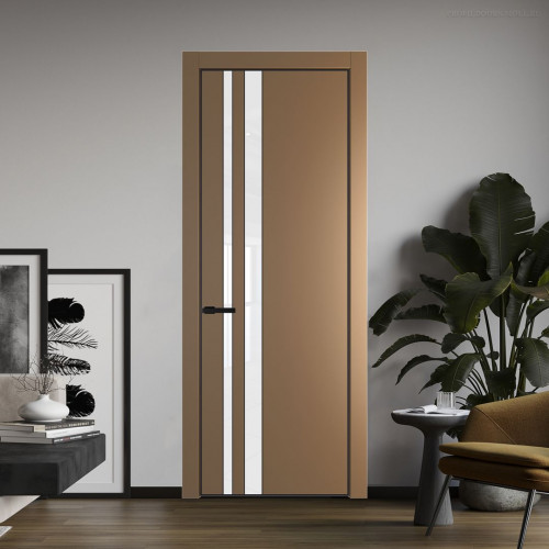 Межкомнатная дверь ProfilDoors 20 PE с вставкой из стекла лак классик Перламутр золото с алюминиевой кромкой Черный