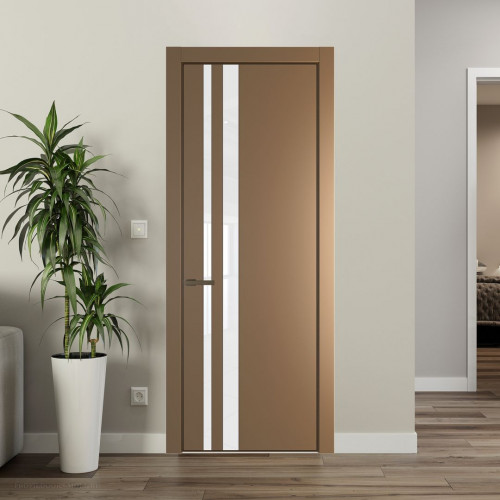 Межкомнатная дверь ProfilDoors 20 PE с вставкой из стекла лак классик Перламутр золото с алюминиевой кромкой Деорэ