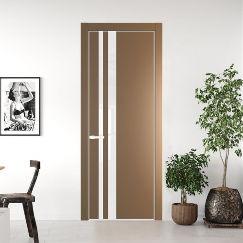 Межкомнатная дверь ProfilDoors 20 PE с вставкой из стекла лак классик Перламутр золото с алюминиевой кромкой Вайт