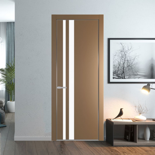 Межкомнатная дверь ProfilDoors 20 PE с вставкой из стекла монохром белый просветленный Перламутр золото с алюминиевой кромкой Серебро