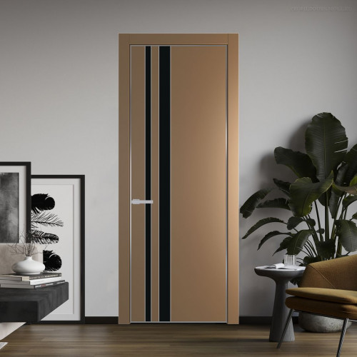 Межкомнатная дверь ProfilDoors 20 PE с вставкой из стекла монохром черный Перламутр золото с алюминиевой кромкой Серебро