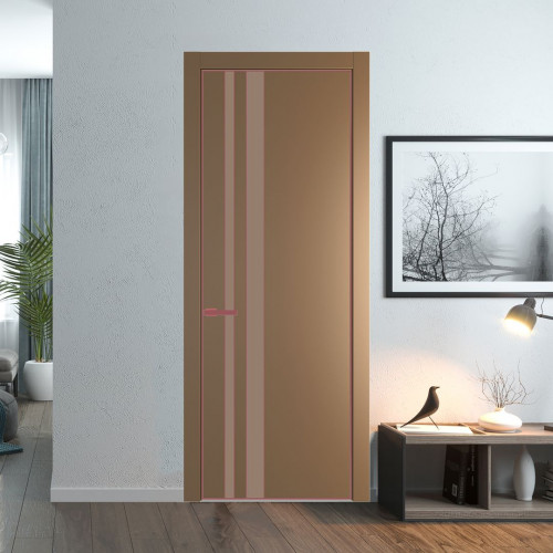 Межкомнатная дверь ProfilDoors 20 PE с вставкой из стекла монохром капучино Перламутр золото с алюминиевой кромкой Красный антрацит