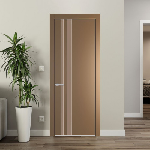 Межкомнатная дверь ProfilDoors 20 PE с вставкой из стекла монохром капучино Перламутр золото с алюминиевой кромкой Матовая