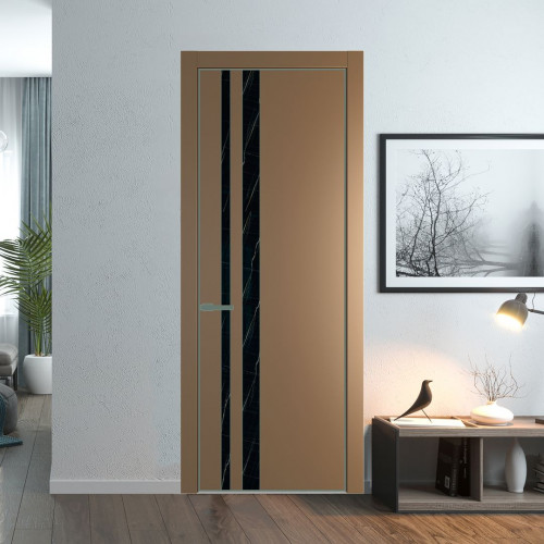 Межкомнатная дверь ProfilDoors 20 PE с вставкой из стекла неро мрамор Перламутр золото с алюминиевой кромкой Зеленый воск