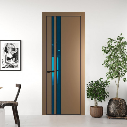 Межкомнатная дверь ProfilDoors 20 PE с вставкой из стекла зеркало blue Перламутр золото с алюминиевой кромкой Черный