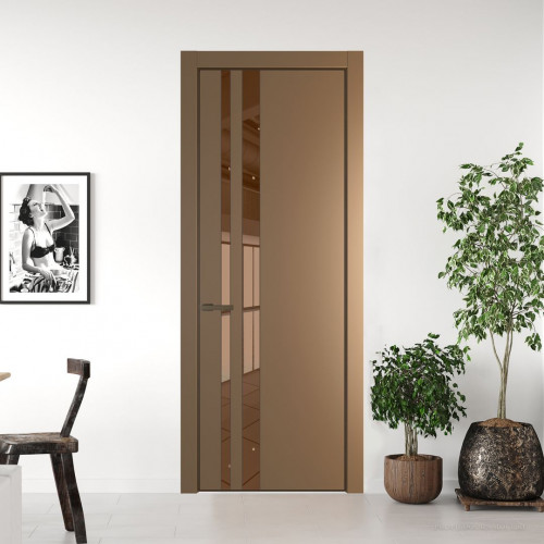 Межкомнатная дверь ProfilDoors 20 PE с вставкой из стекла зеркало bronze Перламутр золото с алюминиевой кромкой Деорэ