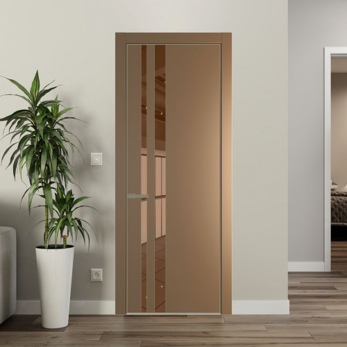 Межкомнатная дверь ProfilDoors 20 PE с вставкой из стекла зеркало bronze Перламутр золото с алюминиевой кромкой Шампань