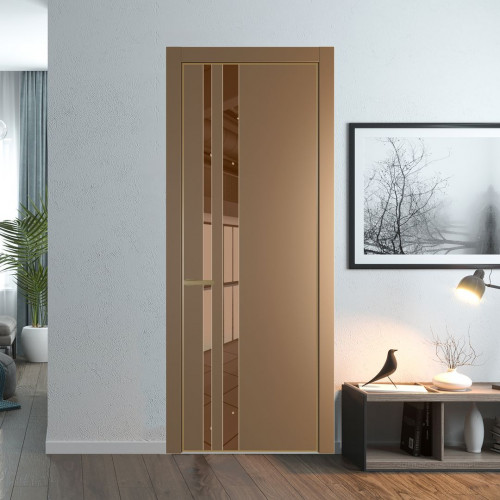 Межкомнатная дверь ProfilDoors 20 PE с вставкой из стекла зеркало bronze Перламутр золото с алюминиевой кромкой Золото