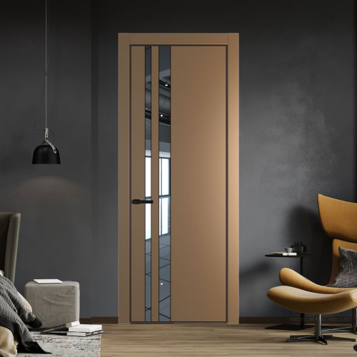 Межкомнатная дверь ProfilDoors 20 PE с вставкой из стекла зеркало Перламутр золото с алюминиевой кромкой Черный