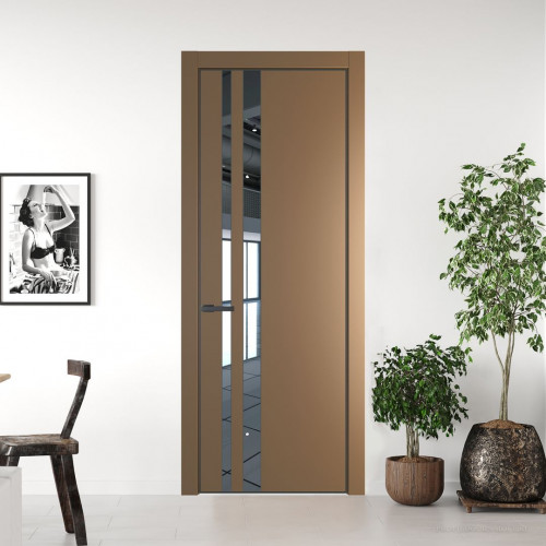 Межкомнатная дверь ProfilDoors 20 PE с вставкой из стекла зеркало Перламутр золото с алюминиевой кромкой Серая Ночь