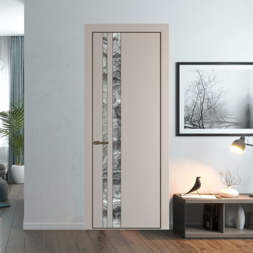 Межкомнатная дверь ProfilDoors 20 PE с вставкой из стекла атриум серебро Сэнд с алюминиевой кромкой Деорэ